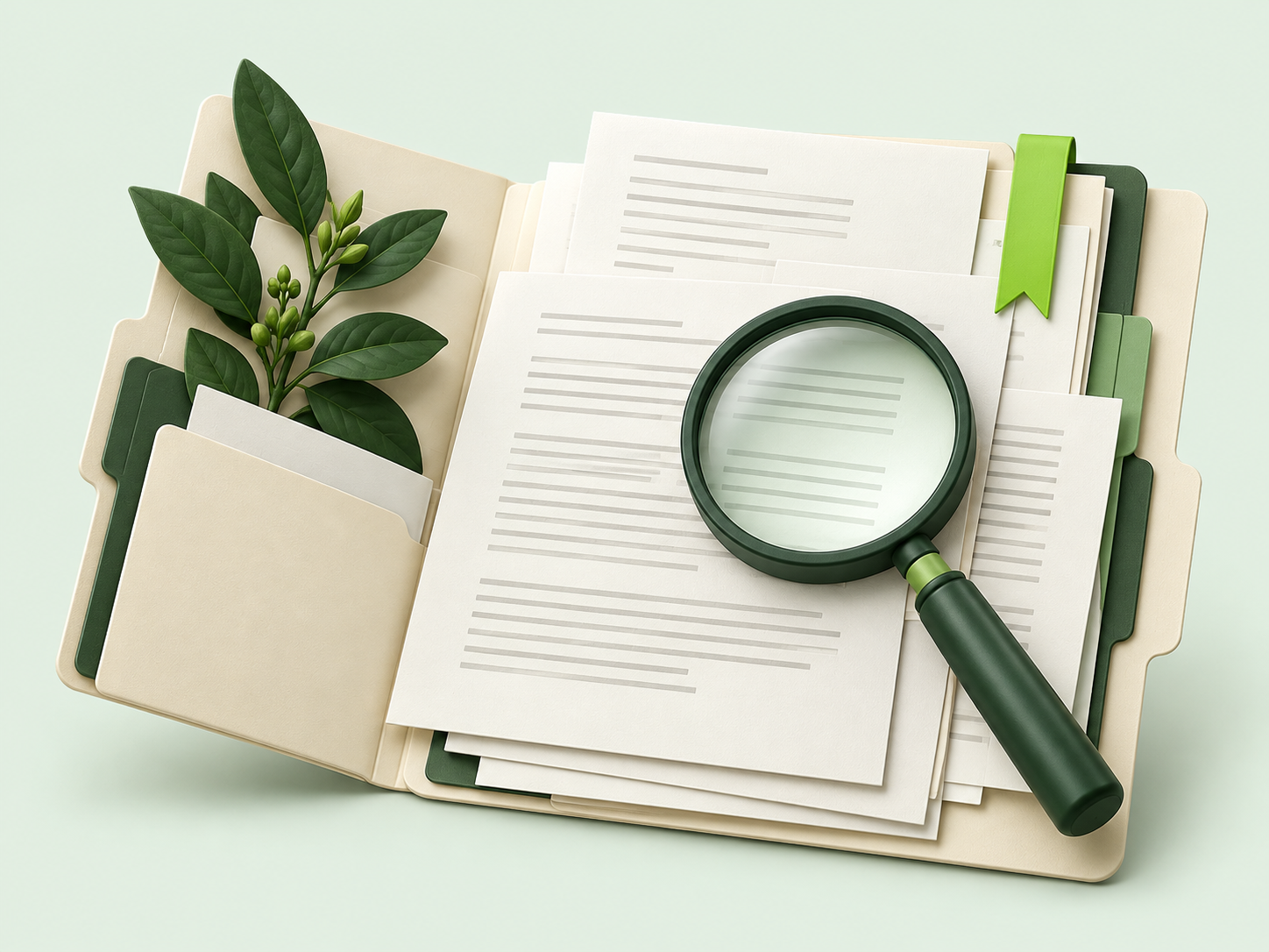Illustration of research documents and a magnifying glass